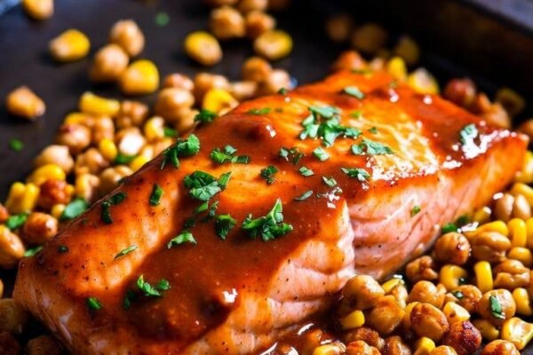 Maple-Chili Sheet-Pan Salmon With Crispy Chickpeas and Late-Summer Corn