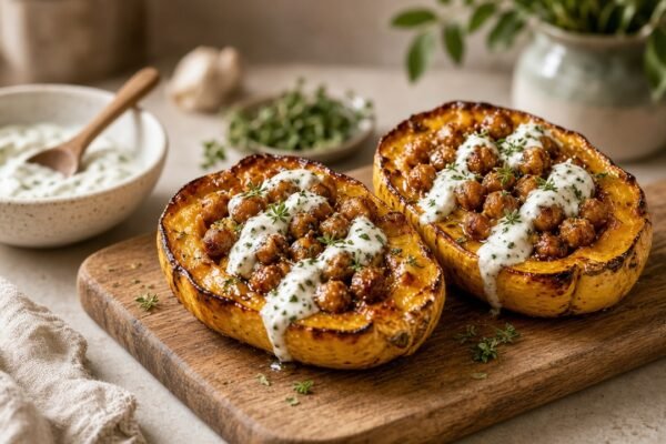 Maple-Miso Roasted Delicata Squash Bowls With Crispy Chickpeas and Herb Yogurt